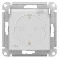 Розетка Атлас 1СП с/з белая AQUA IP44 с крышкой