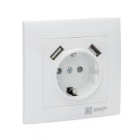 Розетка Валенсия 1СП с/з штокри 2 USB 2.1A белая (10)