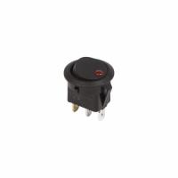 Минивыключатель клавишный 12V 15A 3С ON-OFF черный круглый с красной подсветкой