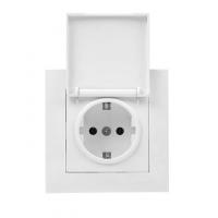 Розетка Валенсия 1СП с/з штокри IP44 с крышкой белая (10)