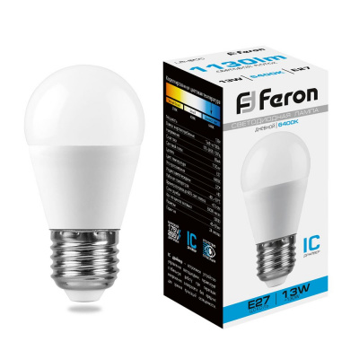Лампа светодиодная ДШО 13 Вт E27 6400К Feron 