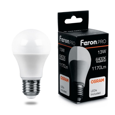 Лампа светодиодная ЛОН 13 W E27 6400K Feron Pro
